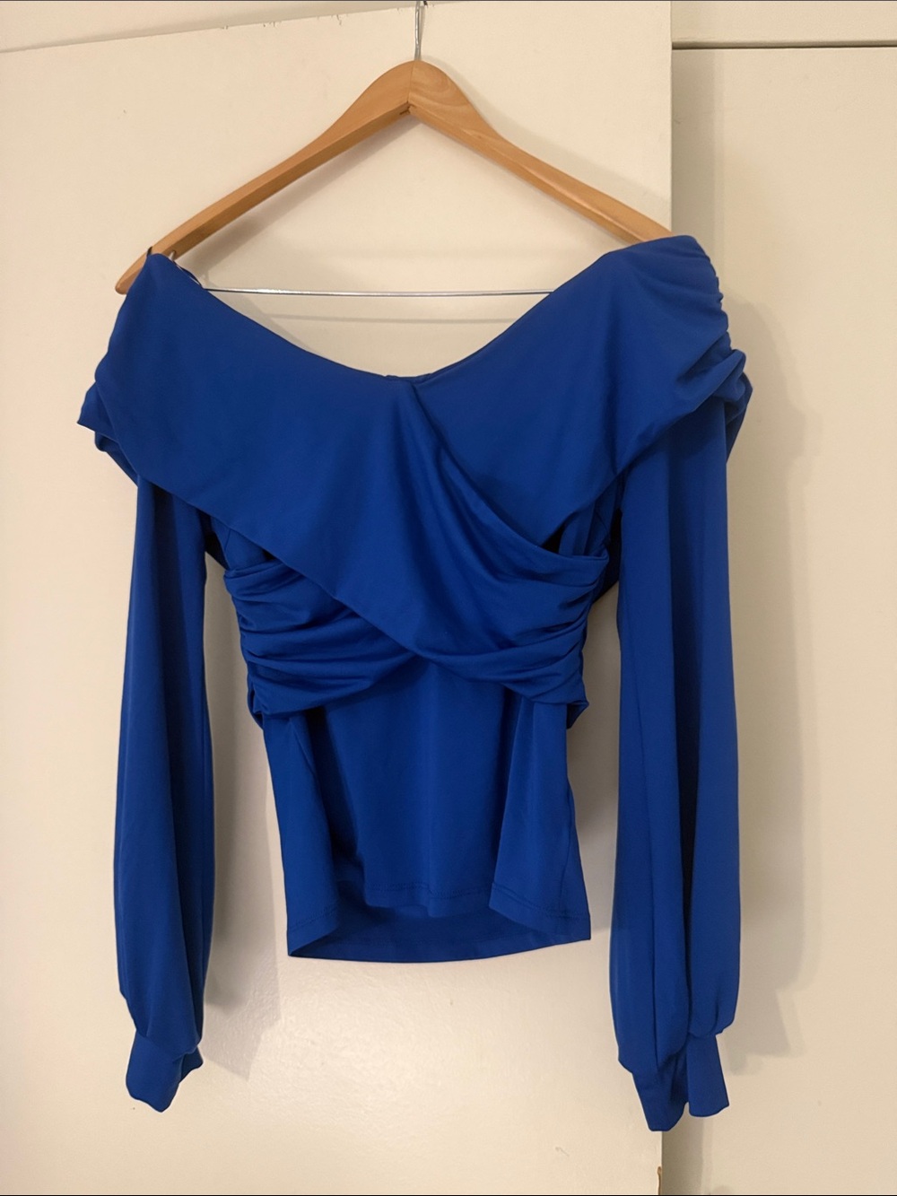 Source Unknown Cobalt Blue Off-Shoulder Twist Long Sleeve Top